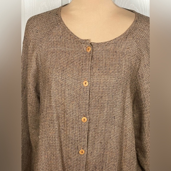 FLAX 100% Linen Long Button Cardigan Lagenlook Brown Sz Medium - Picture 4 of 8